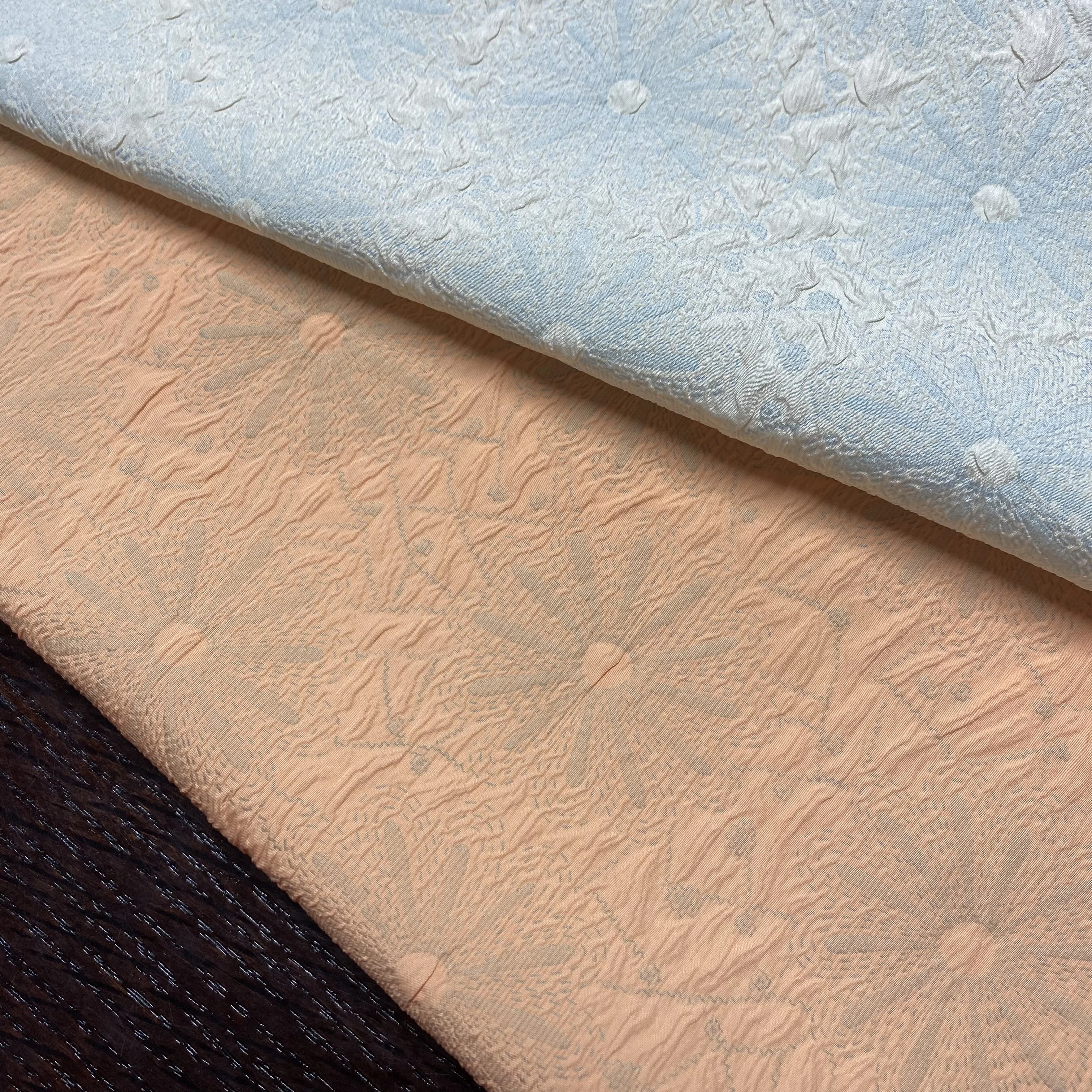 Exquisite Designer Daisy Pressed Flower 3D Crinkle PongeeFabric with fusible interlining for women dress skirt 100 polyester PES