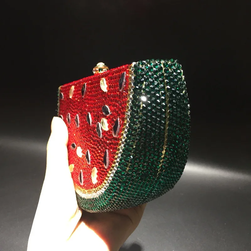 Custom Fancy glitter watermelon Design rhinestone evening bag clutch for ladies