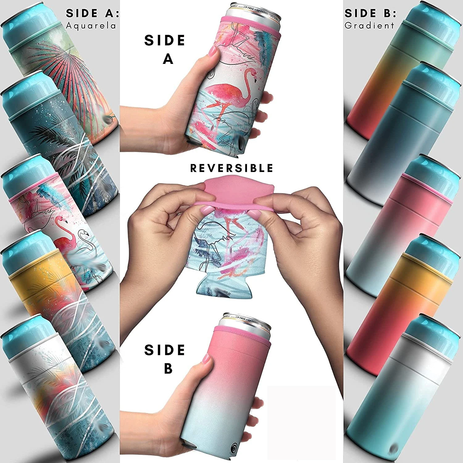 12oz Reversible Skinny Can Cooler Adjustable Design Fits Most Bottles & Skinny Cans from 8 to 12oz - 10