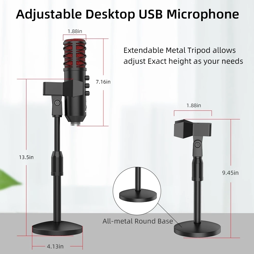 Cardioid Desktop Condenser PC USB Computer Microphone for Voice Over Skype YouTube Videos Vocal Recording Mic