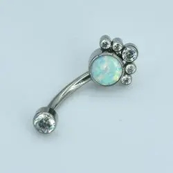 Custom Medical Grade ASTM F136 Titanium Piercing Ombligo Titanio Grado Implante Bezel Set Opal and CZ Designer Navel Piercing