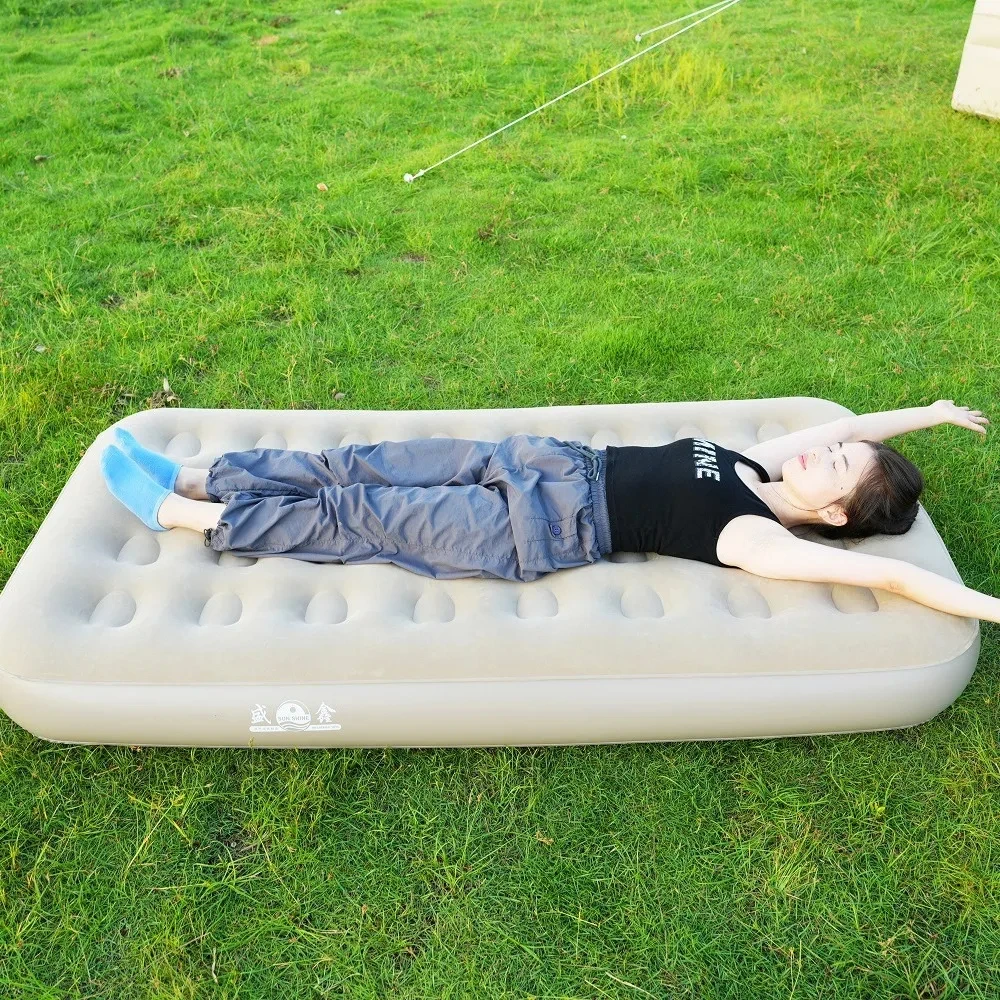 One Button Pneumatic Outdoor Portable High Bed Air Mattress, Automatic Built-in Pump, Comfortable and Durable Camping Air Bed