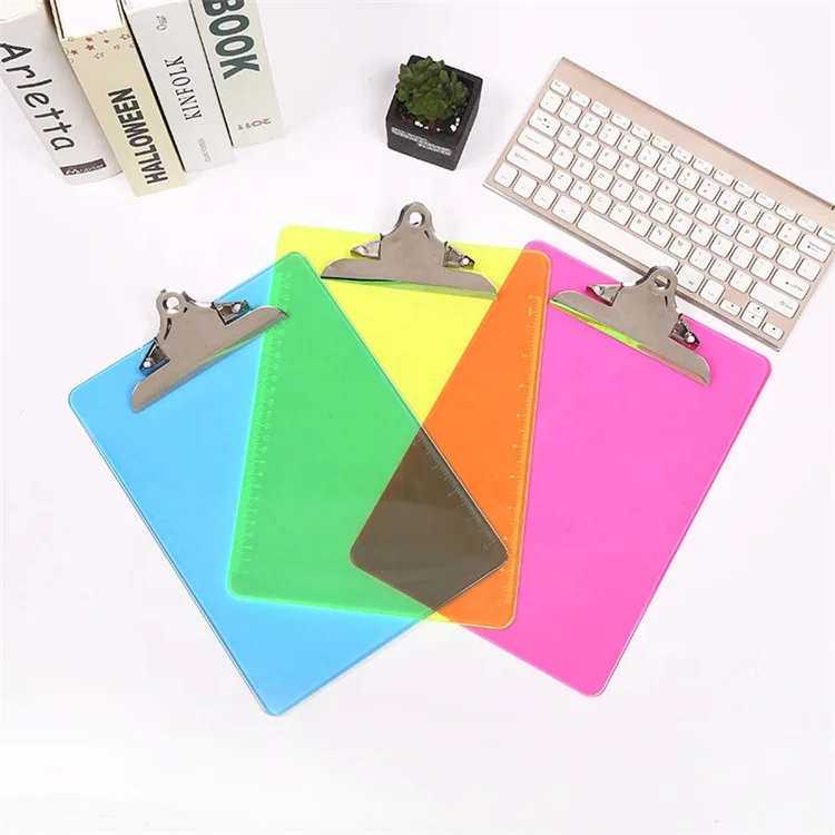 
Hot sale A4size colorful PS transparent colorA4 clip writing board Strong Graduated Clip Board 