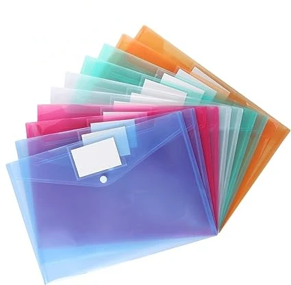 Clear Document Folders Plastic Envelopes Poly File Envelopes with Label Pocket and Snap Button