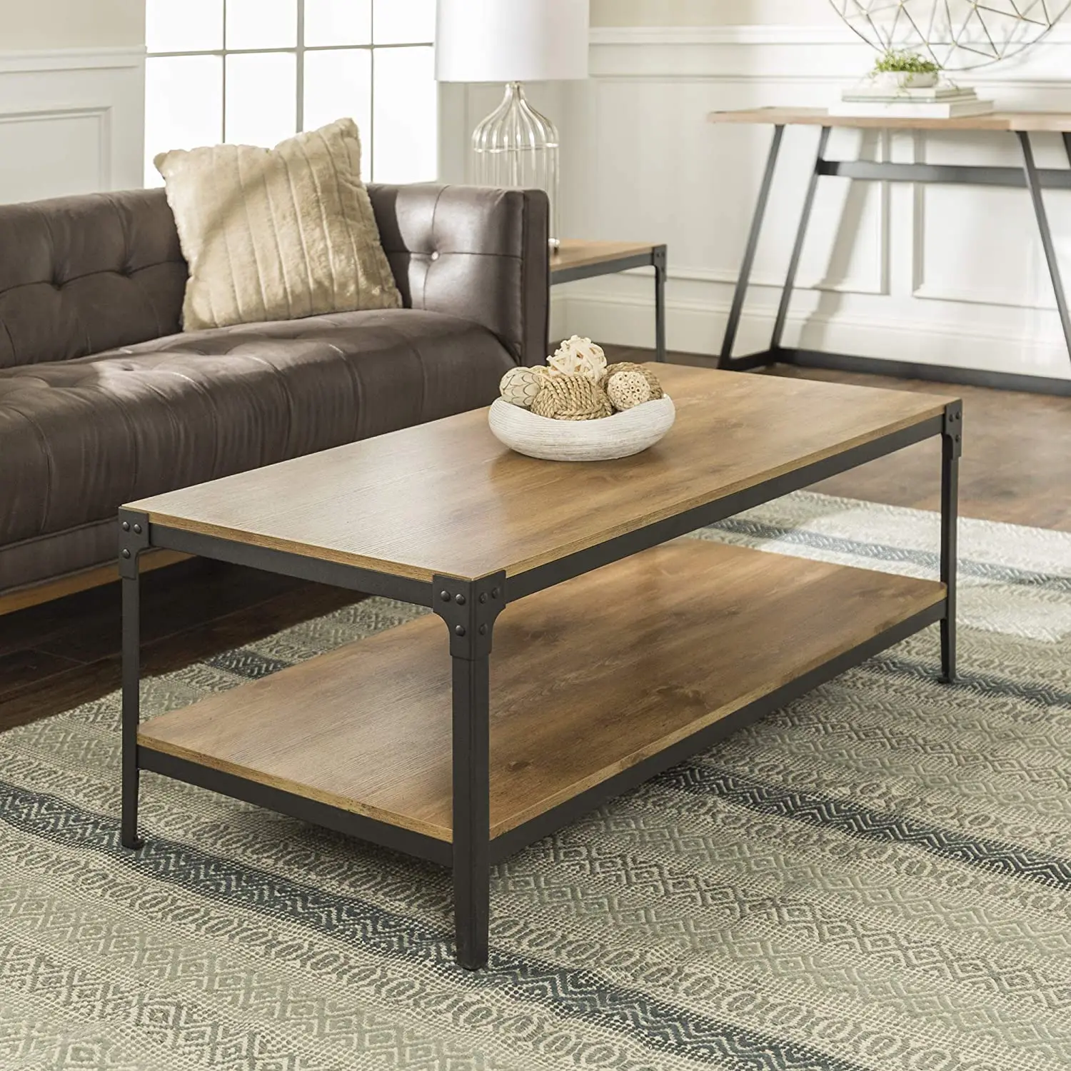 wholesale furniture Furniture Wholesalers Living Room custom Rustic Wood Tea Table  Metal Frame Wooden Top Coffee Table rattan table