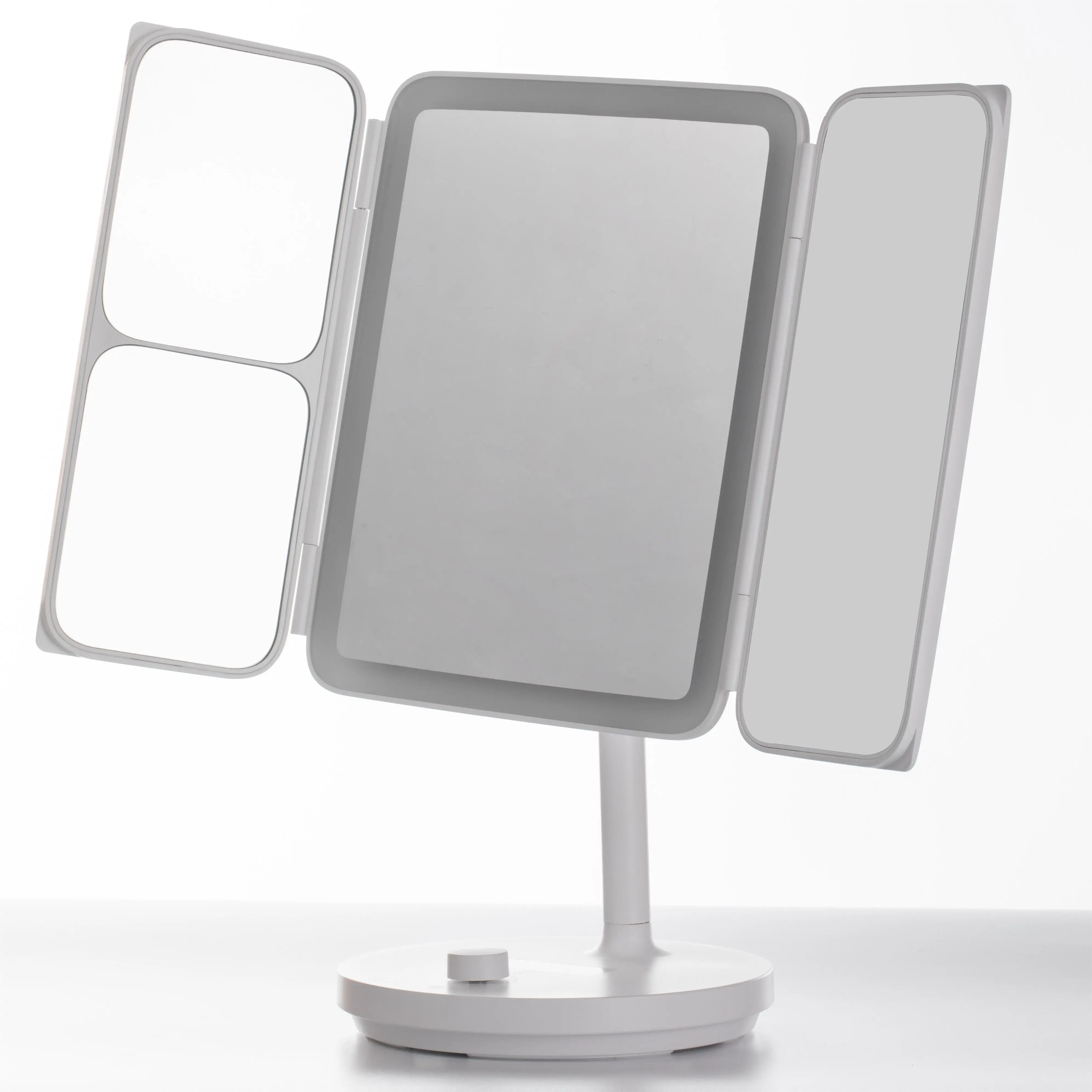 Led Desktop Vanity Mirror Intelligent Time Reminder Folding Three-sided Makeup Mirror Shell Mirror Dimming HD
