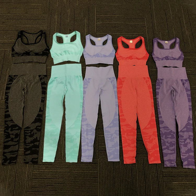 2019 New Fashion Women Seamless Sport Gym Athletic Yoga Leggings Camo Running Workout Clothing Fitness Set