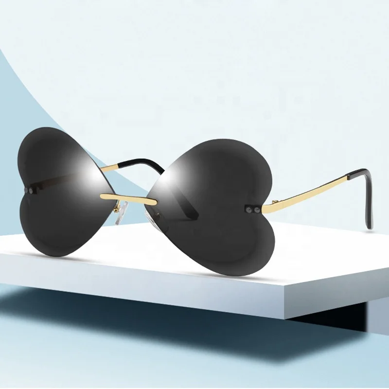 2021 New Ready Goods OEM Fashion Women Wholesale Butterfly Rimless Multicolor Sun Vision Shade Glasses Eyewear Sunglasses G43081