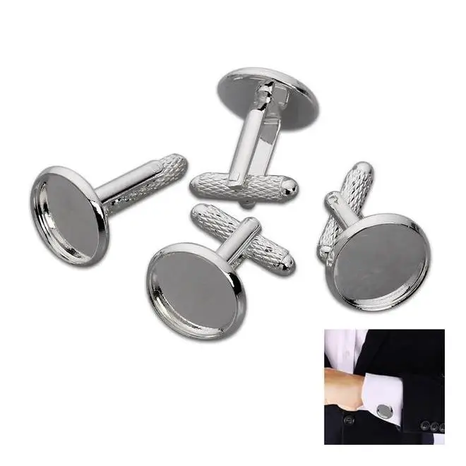 Запонки с круглой окантовкой, базовые посеребренные запонки с французскими манжетами, заготовки для ювелирных изделий «сделай сам»