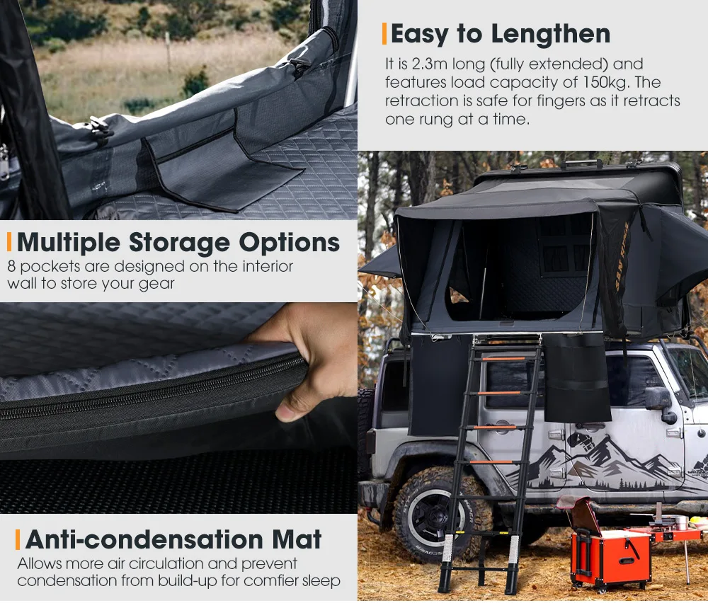 SAN HIMA 4 Person Aluminum High Hard Shell Roof Top Tent Car Rooftop Tent For 4x4 Off-Road Camper Camping