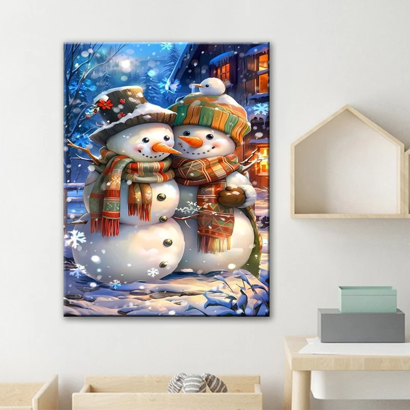 Christmas Series 5d Diy Animal Diamond Painting Snowman in Winter with Christmas Hats Full Drill Custom Diamond Painting Sets