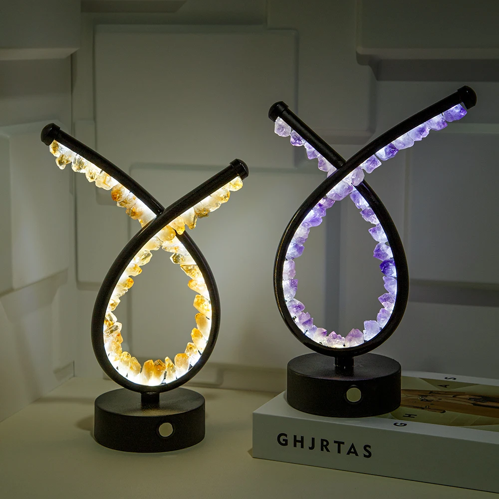 Natural Crystal Light/Amethyst Rose Quartz Raw Stone Healing Gem Stone Night Light Crystal Table Lamp for Home Bedroom Decor