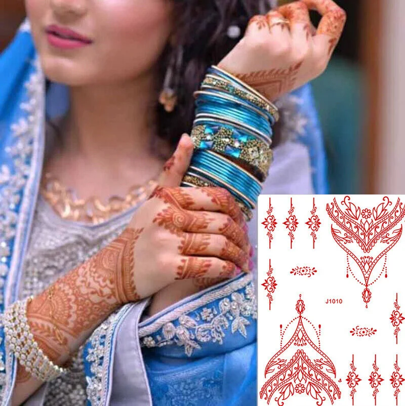 Rose Henna Flower Design Petal Leaf Sketch Words Fake Tattoo Sticker for Cool Women Lady Girls tattoo stickers waterproof