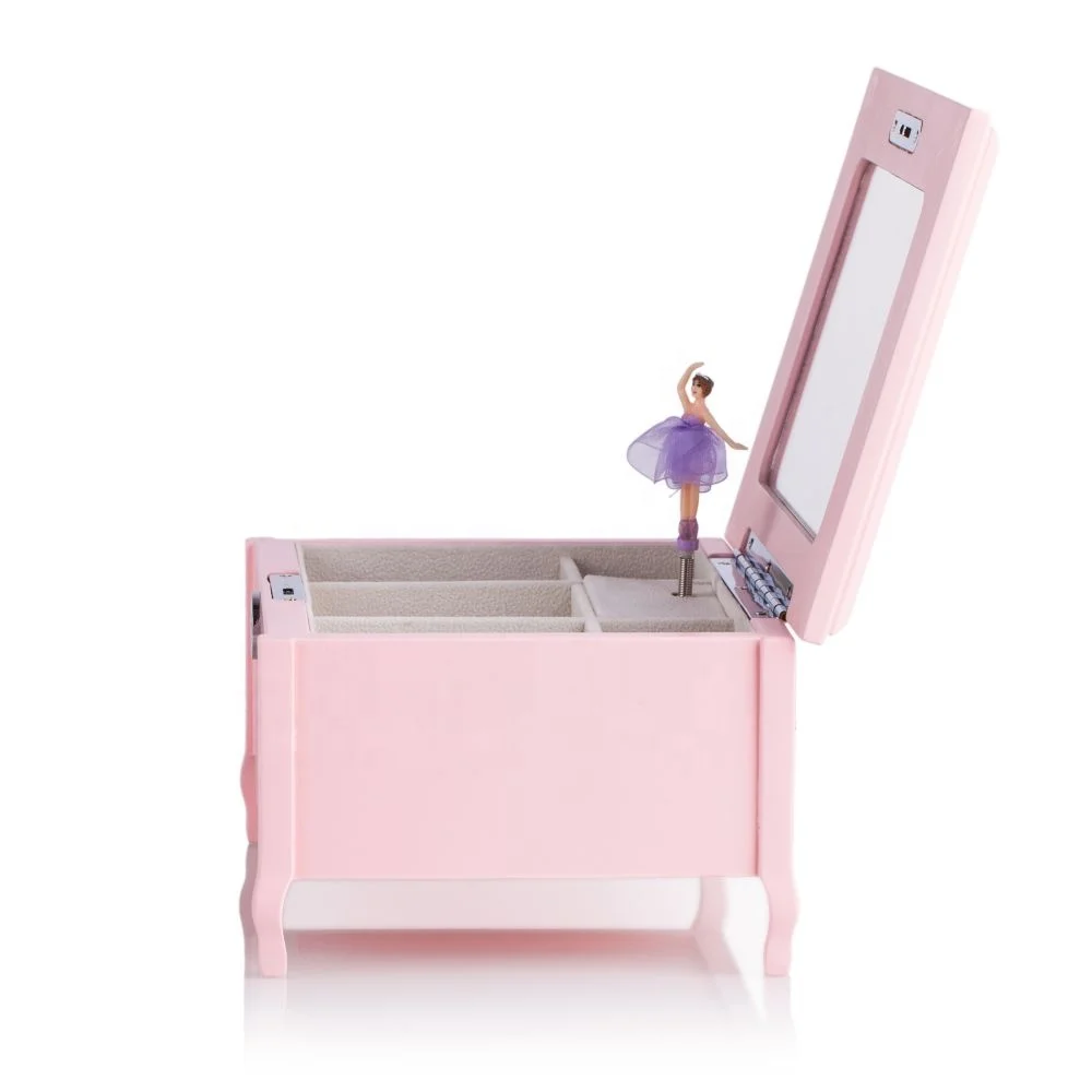 High Quality Custom Wholesale Personalized Pink Velvet Rectangle Shape Lockable Flip Music Jewelry Box