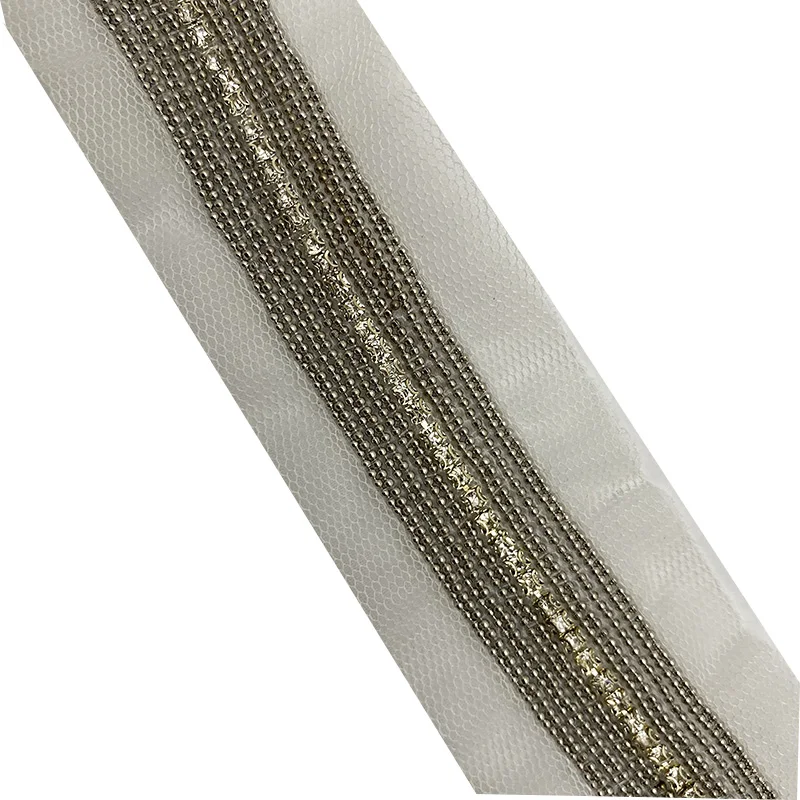 sew on rhinestone lace trim with pearls and claw beads and chain