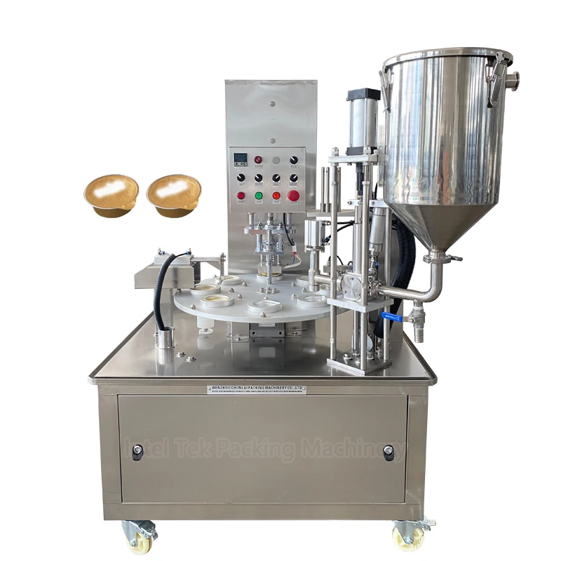Sauce Cup Sealing Packing Machine Rotary Aluminum Cup Fish Liver Paste Pet Canned Stirring Filling Aluminum Lid/Film Heat Sealer