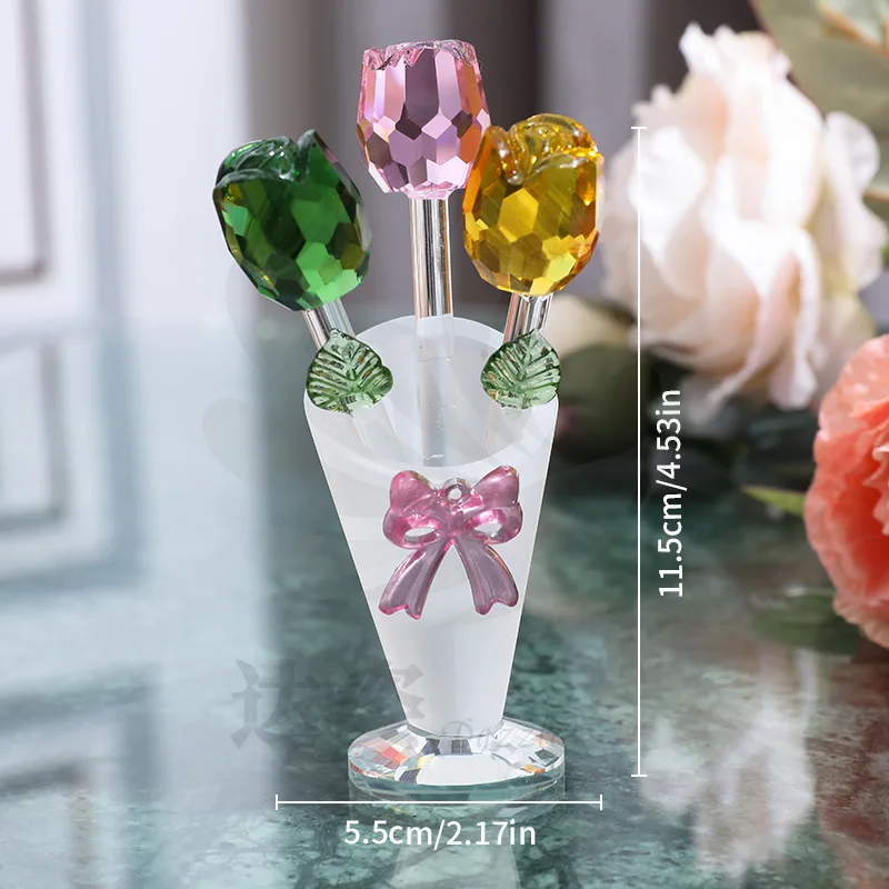 Crystal vase Three small roses decorative objects Glass candlestick flower tabletop wedding ceremony