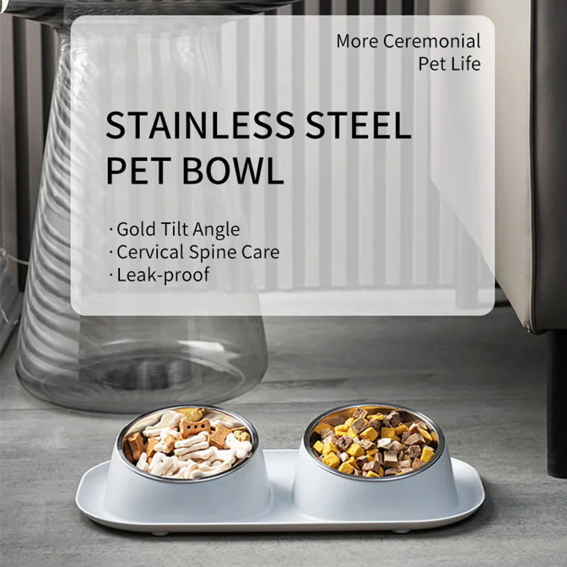 Custom Luxury Sublimation No Spill Feeding Drinking Double Food Water Elevated Dog Cat Stainless Steel Pet Bowls Feeders