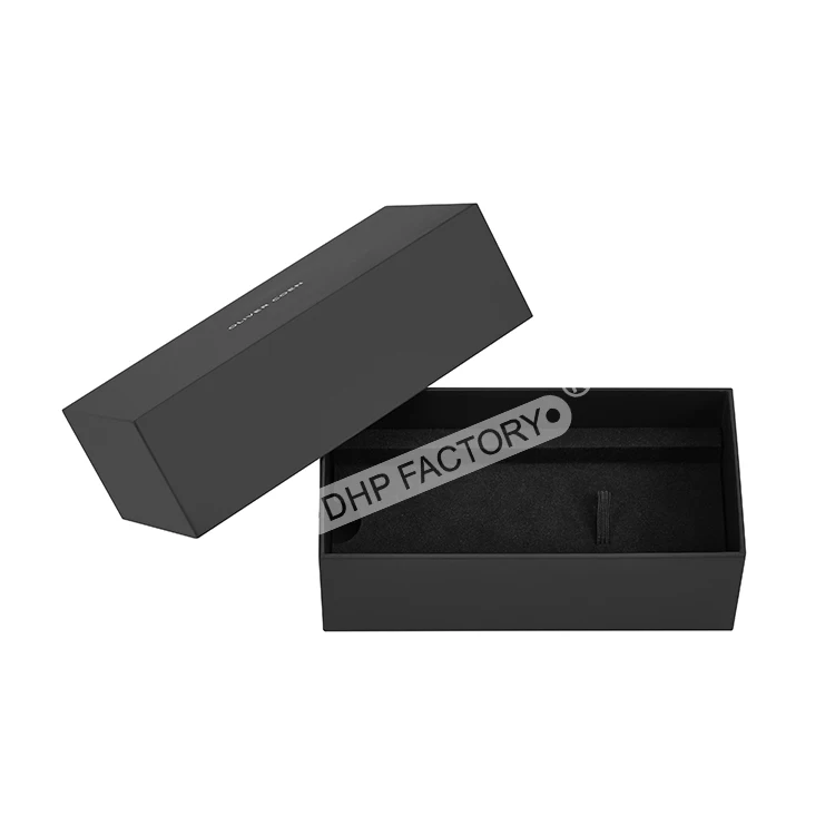 Factory supply cardboard paper matte black two pieces watch packaging custom lid and base watch gift box with velvet insert