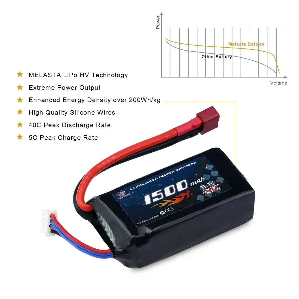 Melasta 1500mAh 11.1V 40C 3S  LiPo Battery Pack Deans -T Connector for RC Battery Racing Cars Aircraft & Helicopter,Rc car