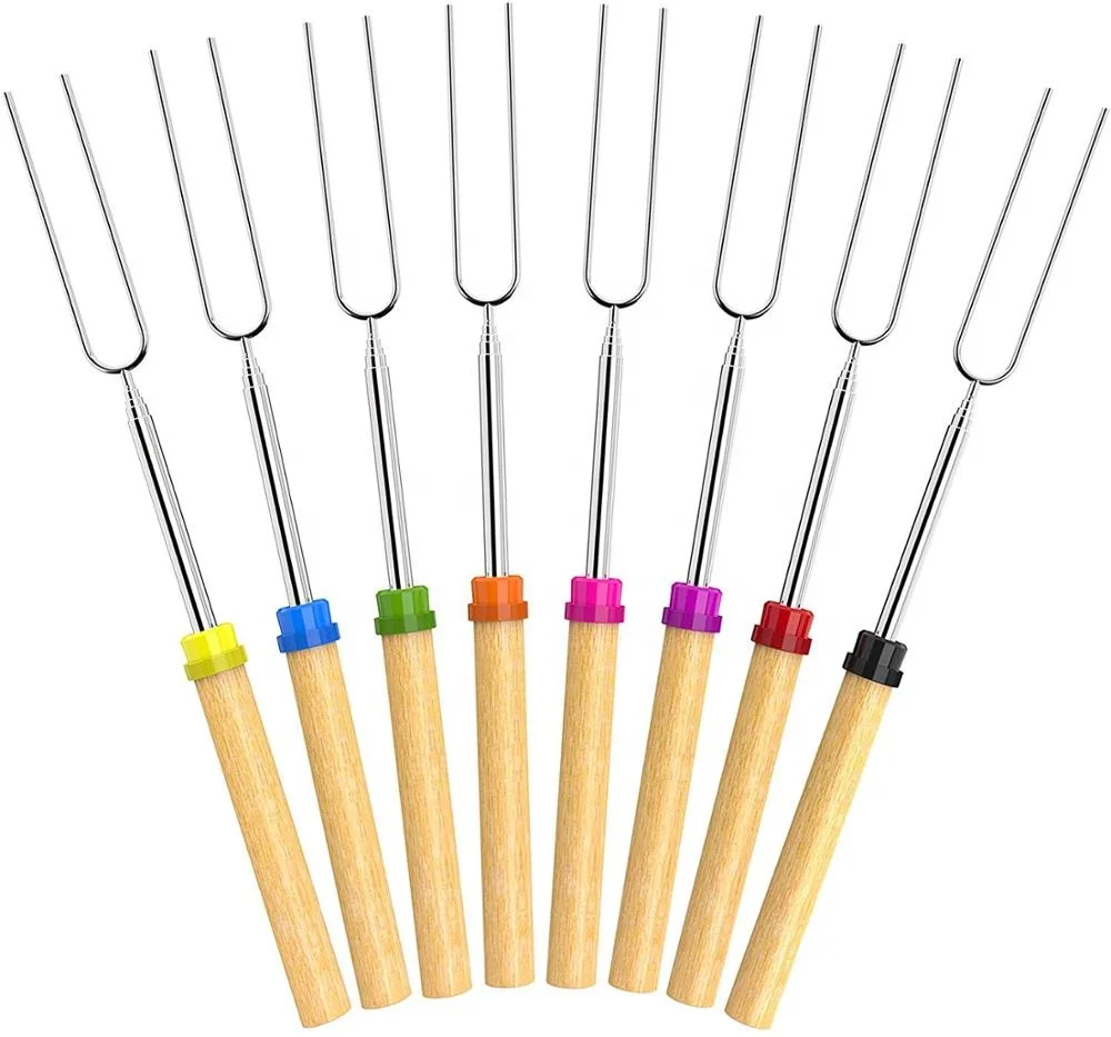 
Marshmallow Roasting Sticks- 8 pcs BBQ Extendable forks-32-Inch Telescopic Sticks with Wooden Handle for Outdoor Barbecue Grill 