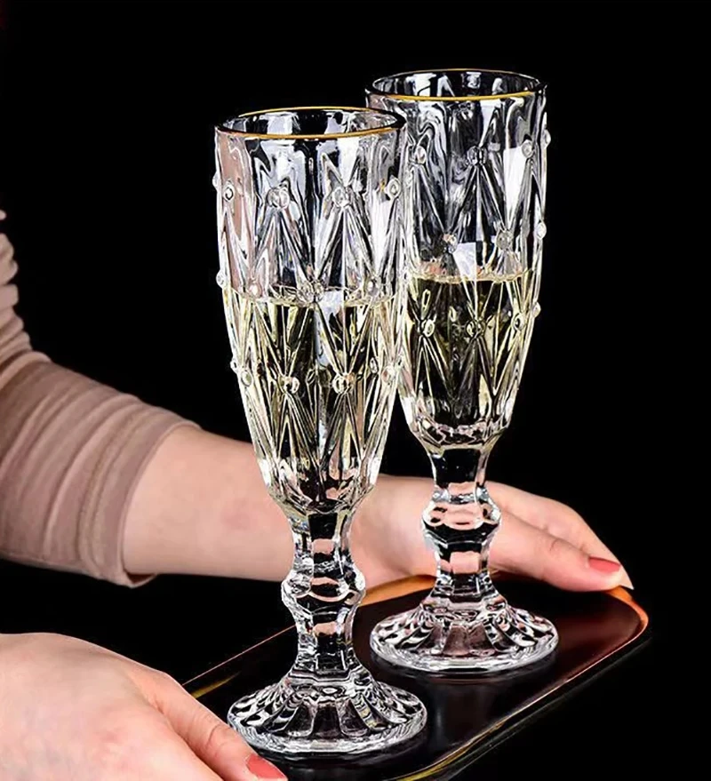 High Quality Diamond Pattern Goblet Red Wine Glass Champagne Goblet Glassware for Wedding Bar Party