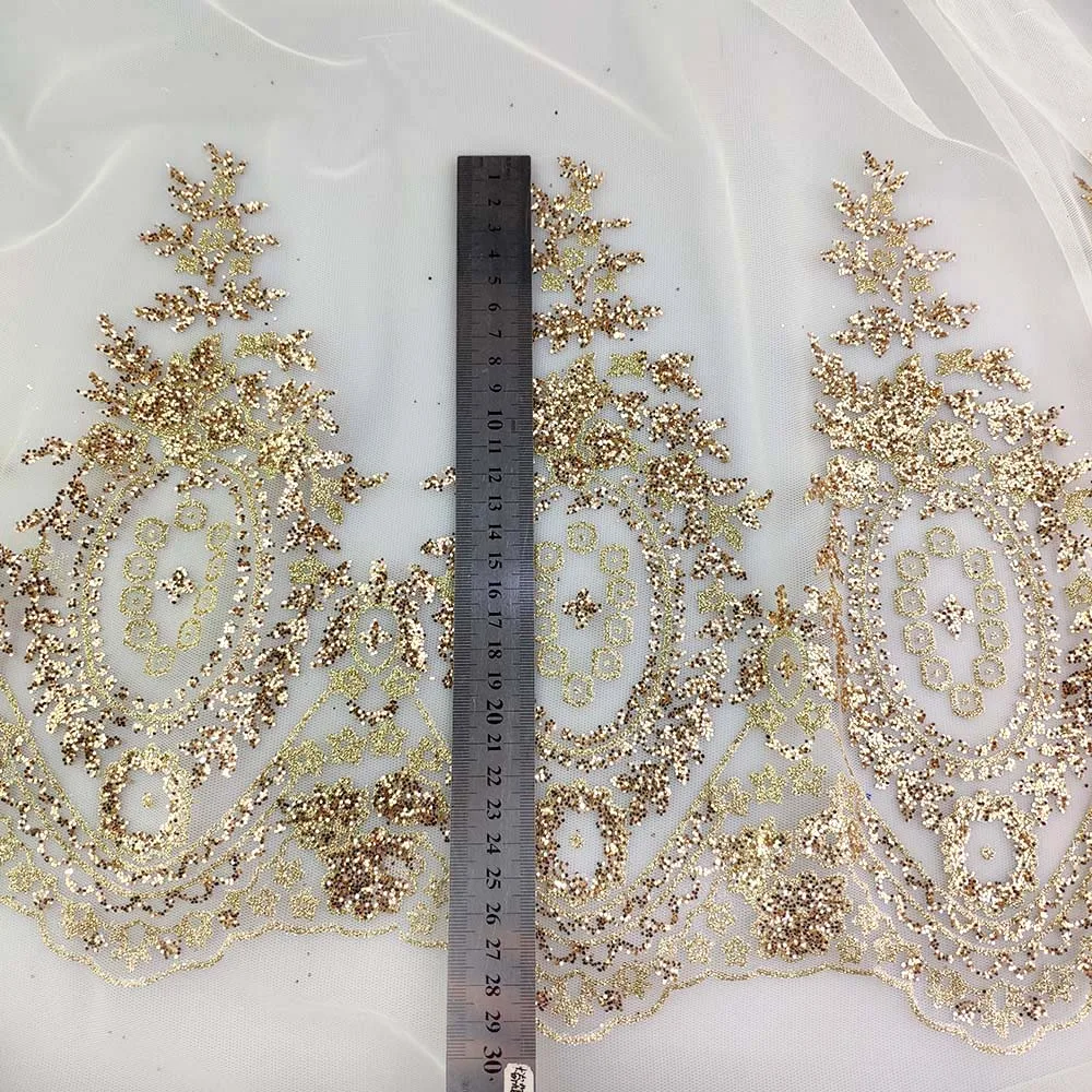 In stock gold glitter printing blingbling glitter nylon mesh fabric for wedding party  dress