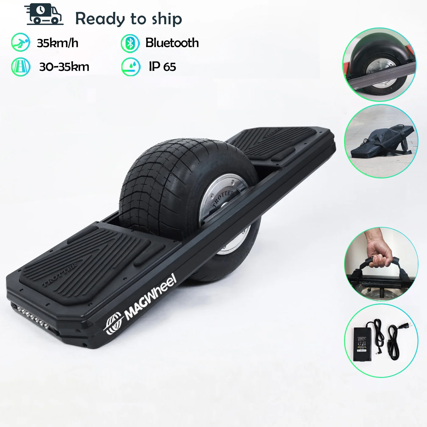 Trotter MAGWheel 1500W Self Balancing one wheel board Scooter Hover Board waterproof max speed 35km/h with led lights