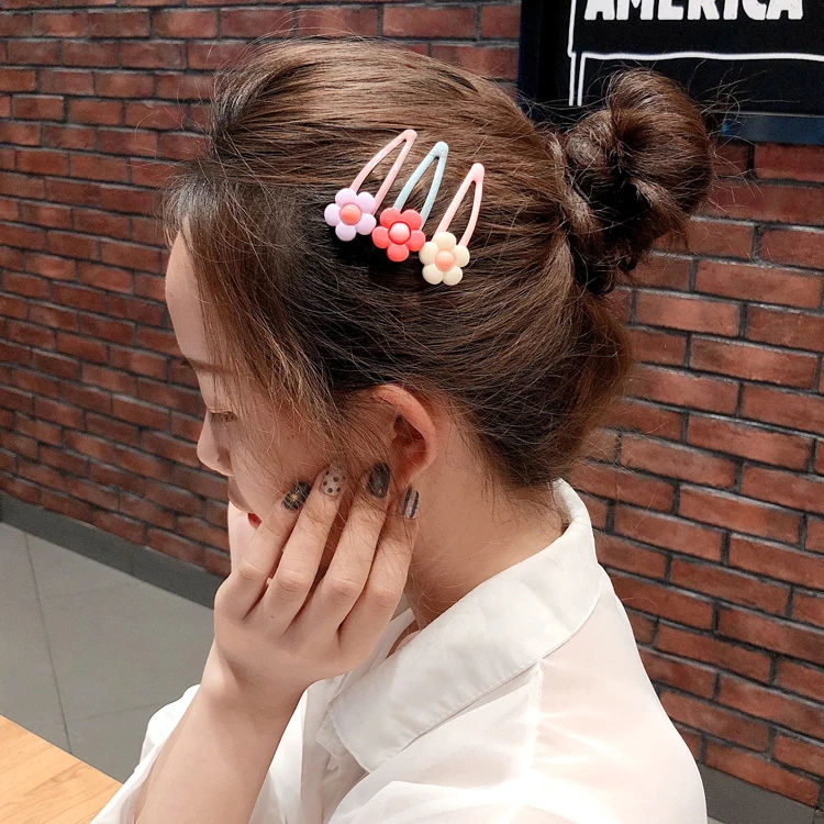 2pcs/set Korean small flower hair pins Cute candy color girls clips for hair water sweet girl drop hair clip