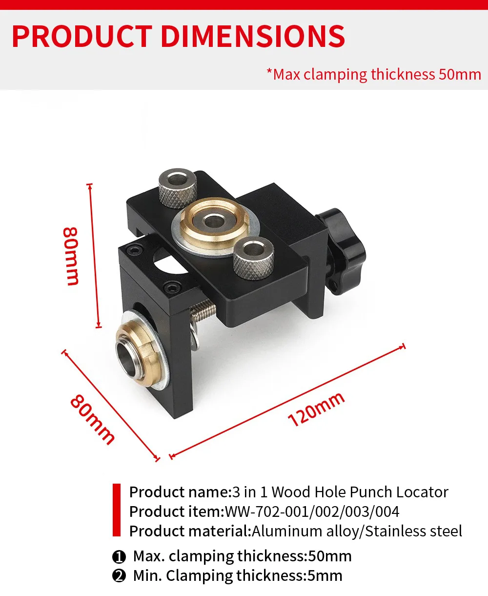 3 in 1 Adjustable Doweling Jig Position Furniture Wood Hole for Drilling Guide Locator Puncher Tools