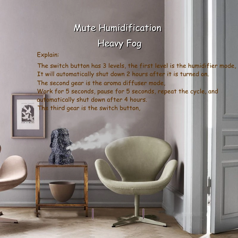 Moai Humidifier Creative Air Purification Aroma Diffuser Spray Funny Easter Island Moai Statue