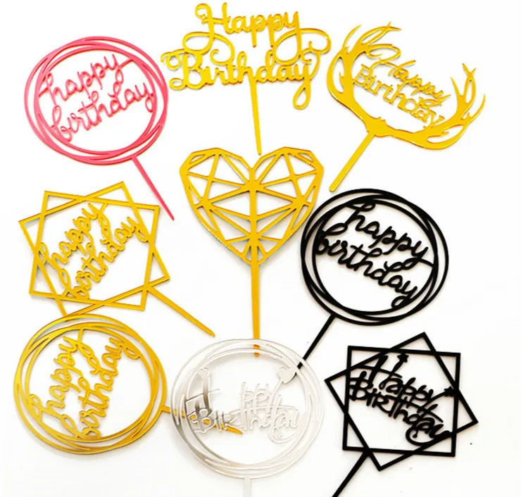 Hot Selling Round Shape Personalized Wedding Happy Birthday Acrylic Cake Topper Baby Shower Cupcake Topper