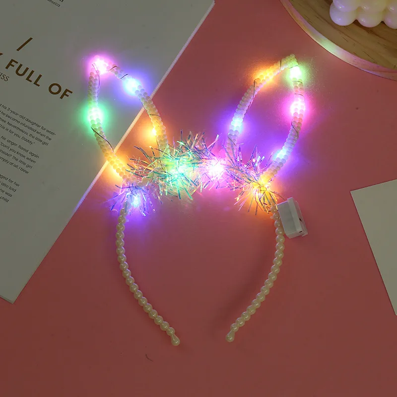 Glow Cat Bunny Ear Horn Hairband Gift Light Flower Garland Headband Party Led Birthday Wedding Costume Halloween