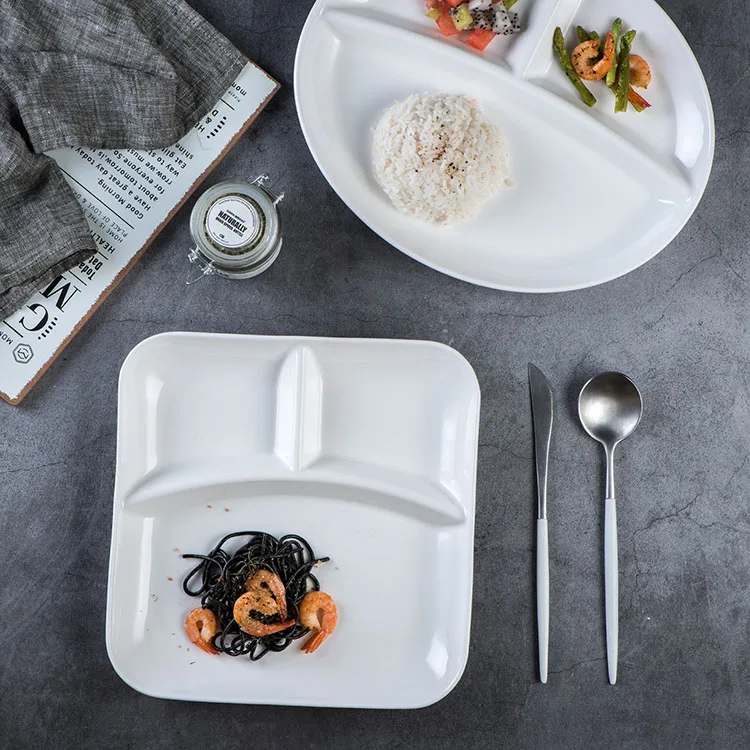 Chinese Style Ceramic Porcelain 6 Part Divided Dinner Plate For Hotel And Restaurant