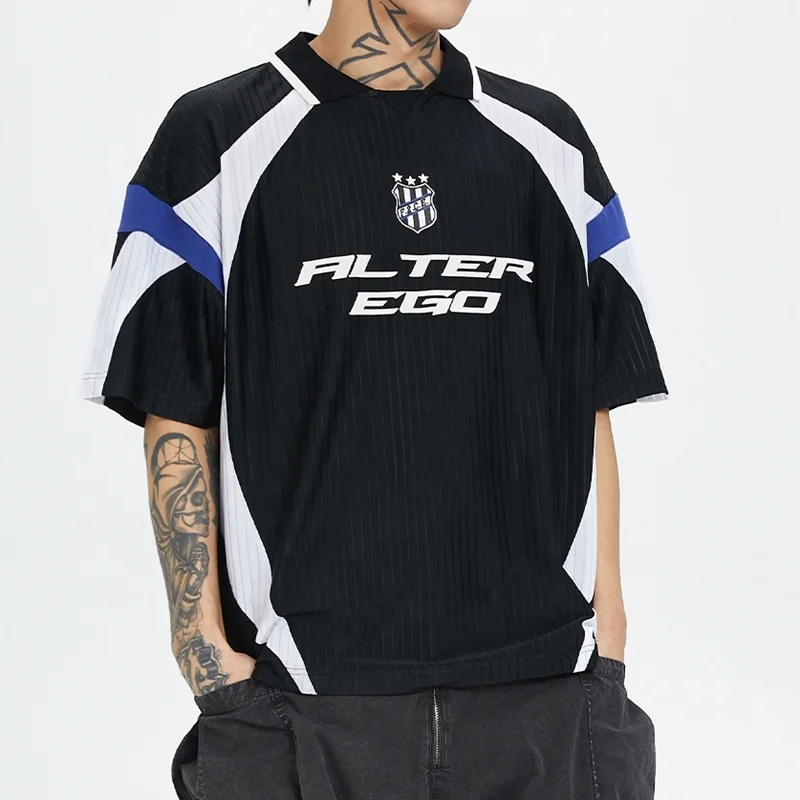 Custom Retro Polo Shirt Quick Dry Breathable Cooling Patchwork Color Contrast Ball American Fashion Short-Sleeved Casual Letter