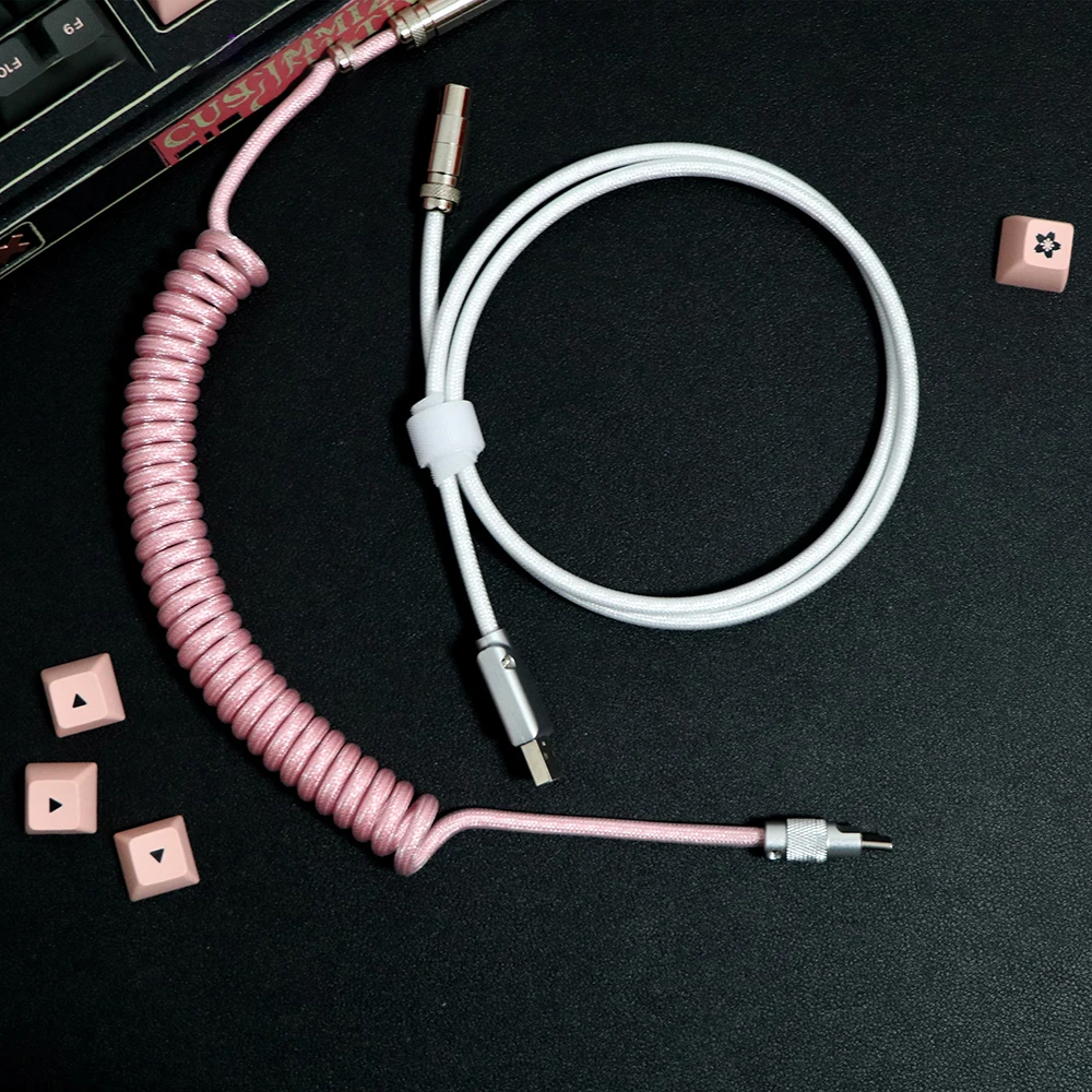 OEM Hotsale USB Keyboard Aviation Type-C Coiling For Wire Spring Mechanical Custom Coiled Double Sleeved Aviator Cable