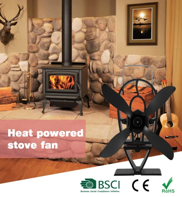4 Blade Mini Eco Fan Heat Powered Wood Log Burner Stove Fan Wood Burning Stove Heat Distribution for Wood/Log Burning