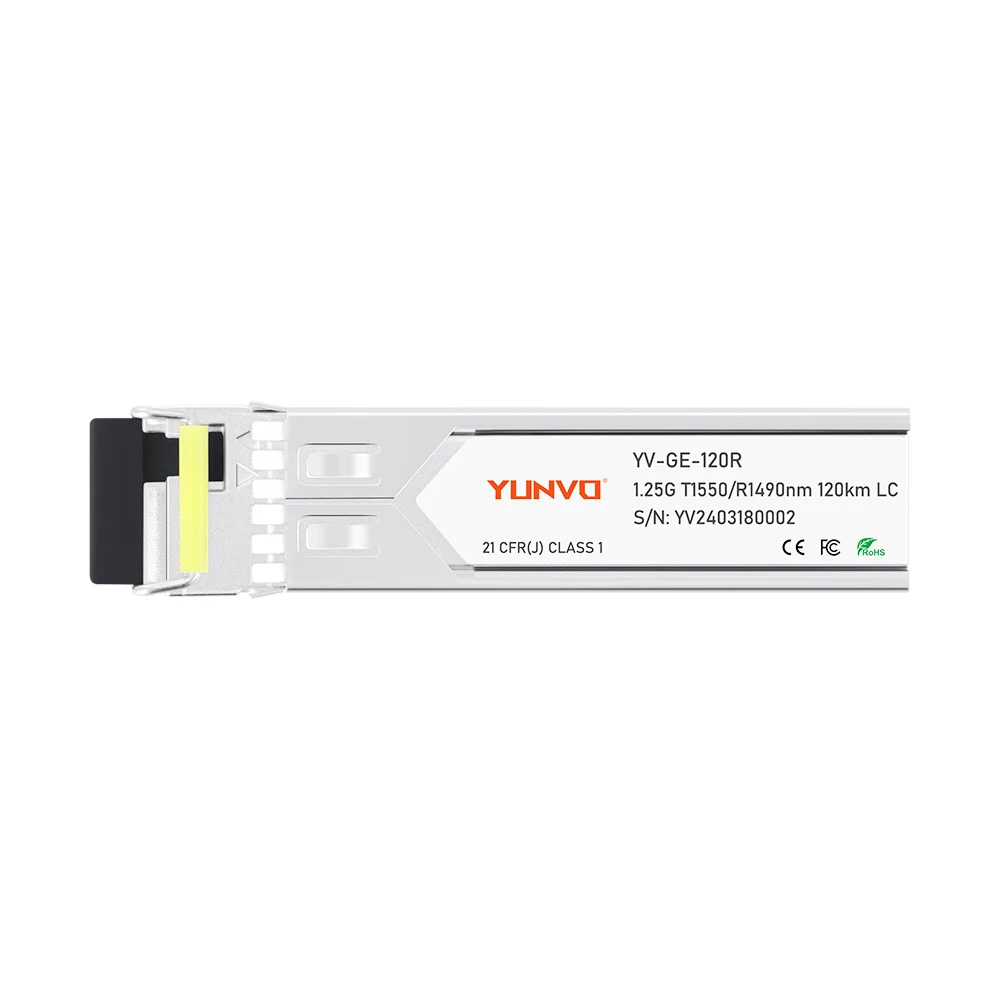 Yunvo GLC-BX120-U Compatible SFP 1000BASE-BX-U BiDi 1490nm-TX/1550nm-RX 120km DOM Simplex LC/SC SMF Optical Transceiver Module