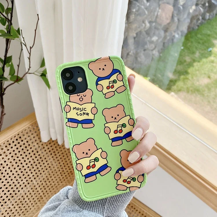 New Arrival Hot Selling Purple Background Cherry Bear Green Background Cherry Bear Pattern Photo Frame IMD Luxury Phone Case