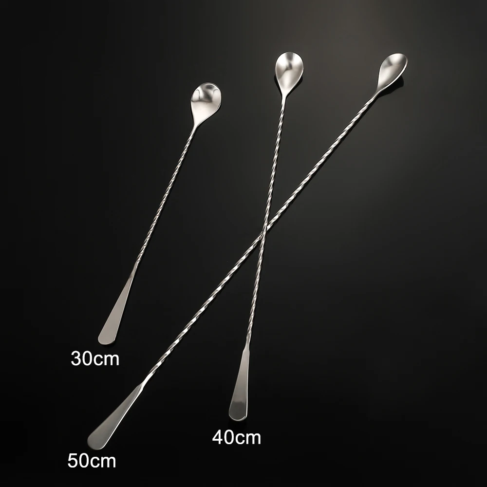 Flat End 30/40/50cm Cocktail Mixing Spoon Stainless Steel Bartender Tool Long Handle Coffee Viski Cocktail Stirring Barspoon