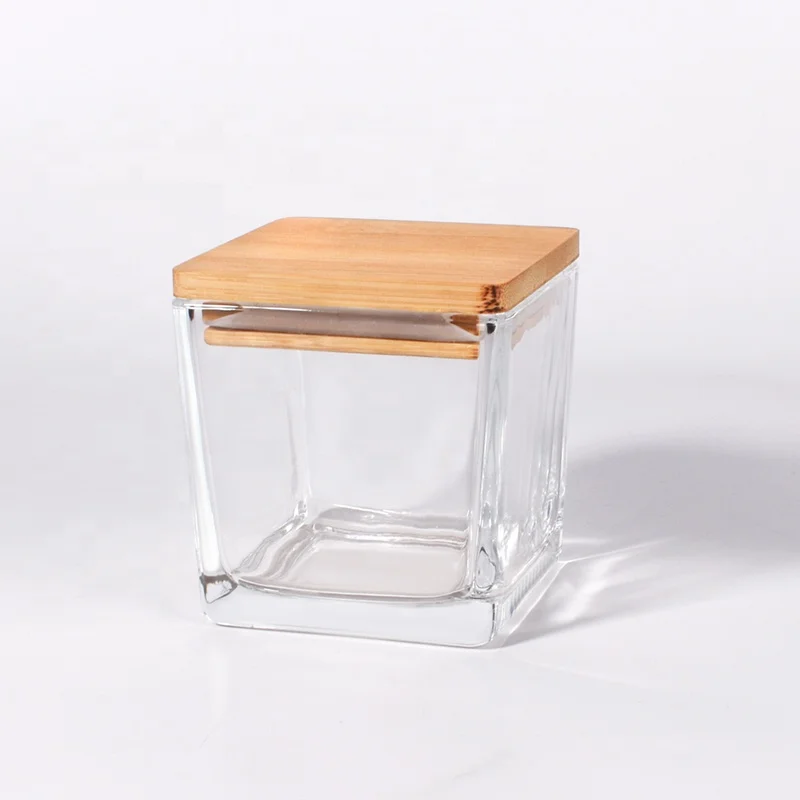 Ru Star Popular Customizable Clear 80ml 120ml 300ml 340ml 600ml 1100ml Square Glass Candle Jar With Lid