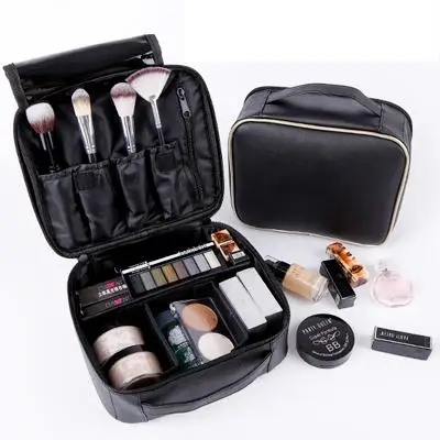 wholesale girls lady professional portable leather cosmetic organizer makeup set box price for eyeshadow brush packaging