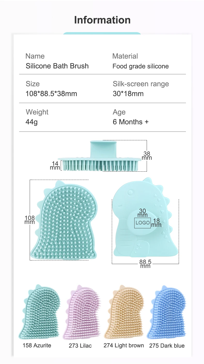 New Design Dinosaurs Newborns Kid Cradle Cap Soft Scrub Brushes Bath Shower Silicone Baby Hair Brush