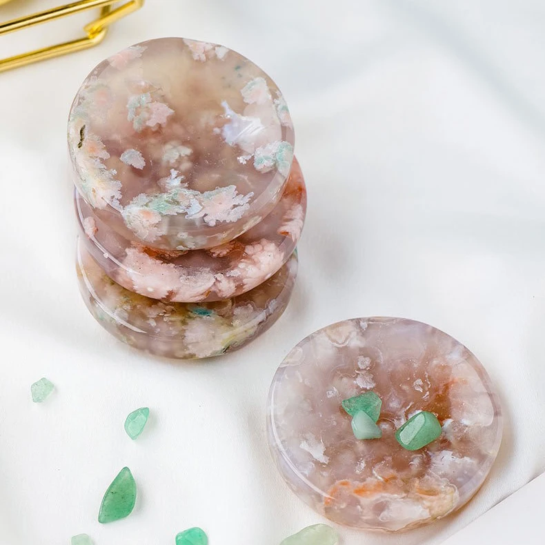 Natural crystal cherry blossom agate cat shape bowl polished gemstone round crystal bowl