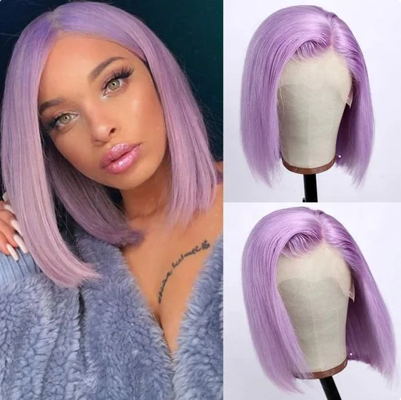 Eli Hair New Arrival Fairy Light Purple Fashion Color Lace Front Bob Wigs Customized pink bule red orang colored human hair wigs