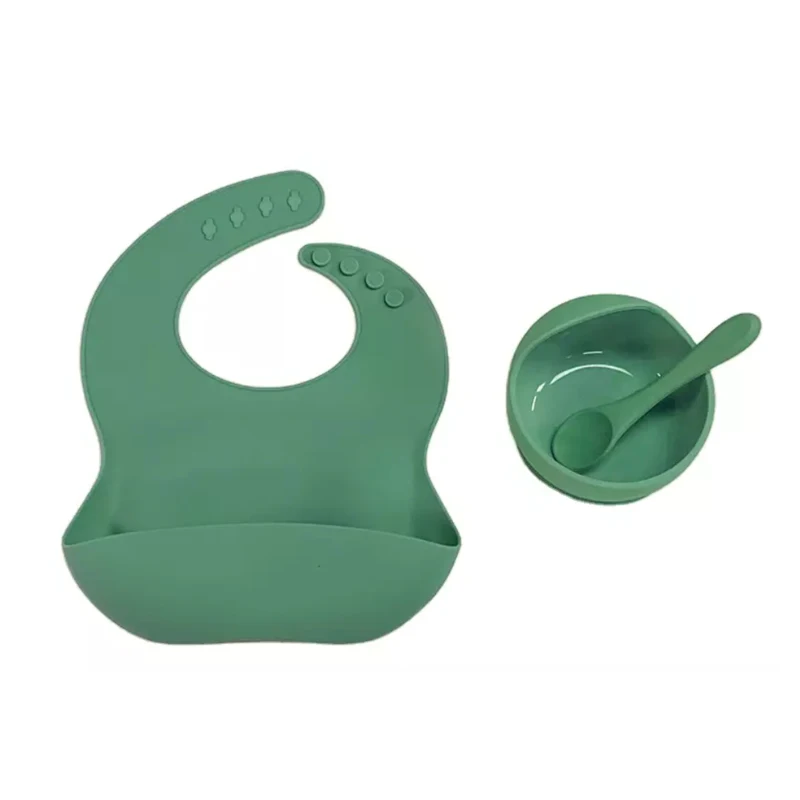 wholesale Children Tableware Food Grade Silicone Baby Bib Suction Bowl Spoon  Baby Dinnerware Set
