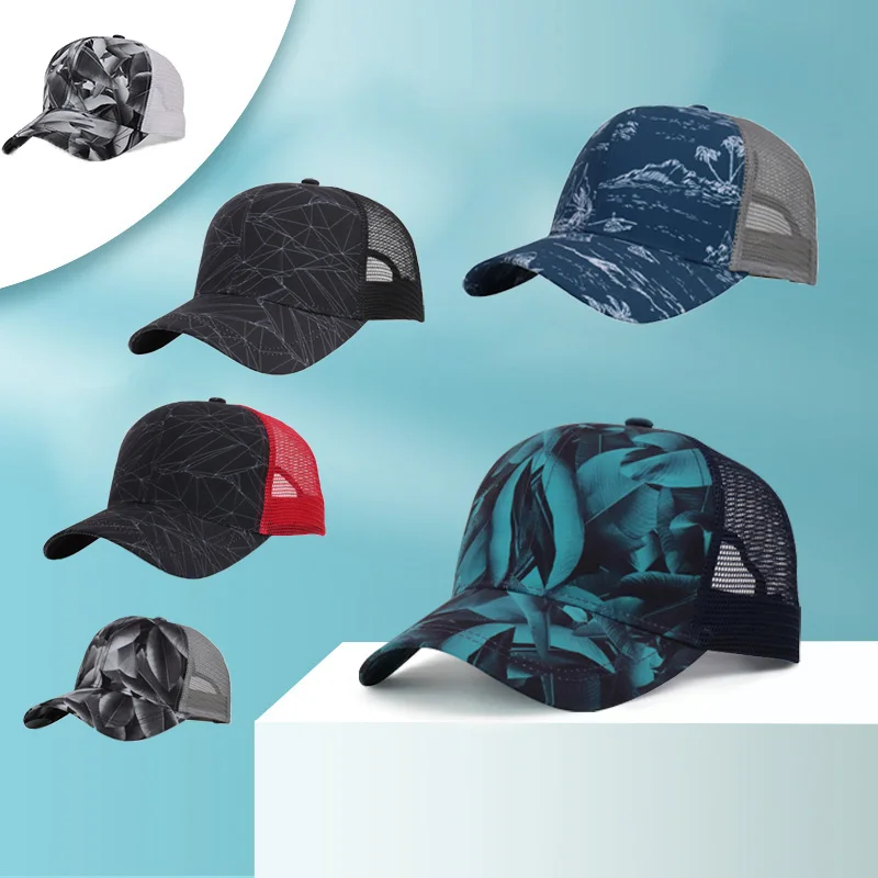 High Quality women man outdoor 6 panel Custom print breathe print logo premium caterpillar ponytail trucker mesh hat cap