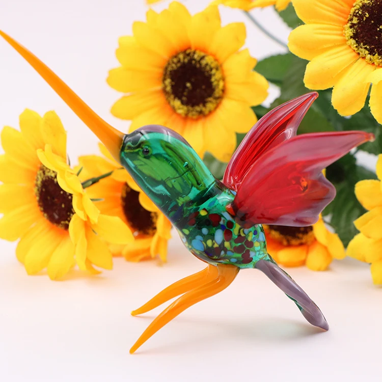 Wholesale green glass hummingbird figurines for home decoration
