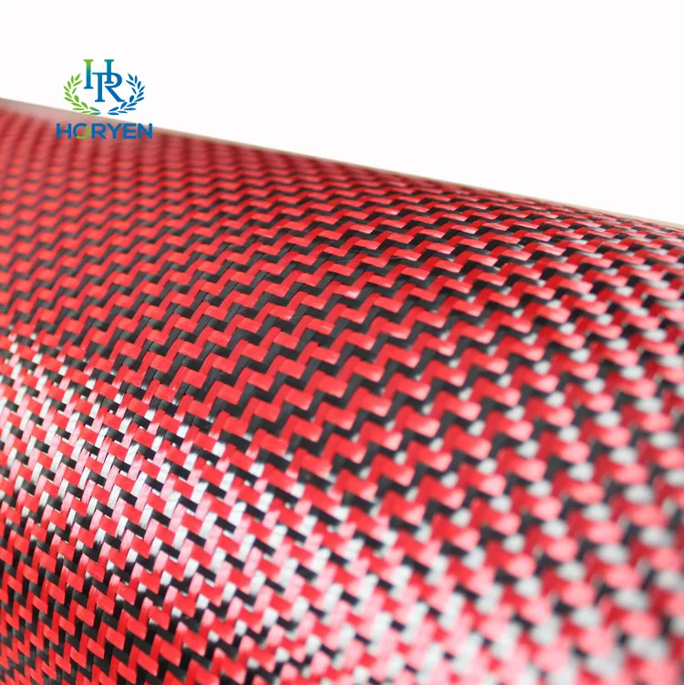 Red hybrid twill pattern 3K weave carbon fiber cloth jacquard fabric manufacturer