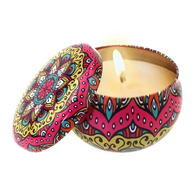 Best price gift box honey spice scented red candle jar with metal lid round storage 4oz